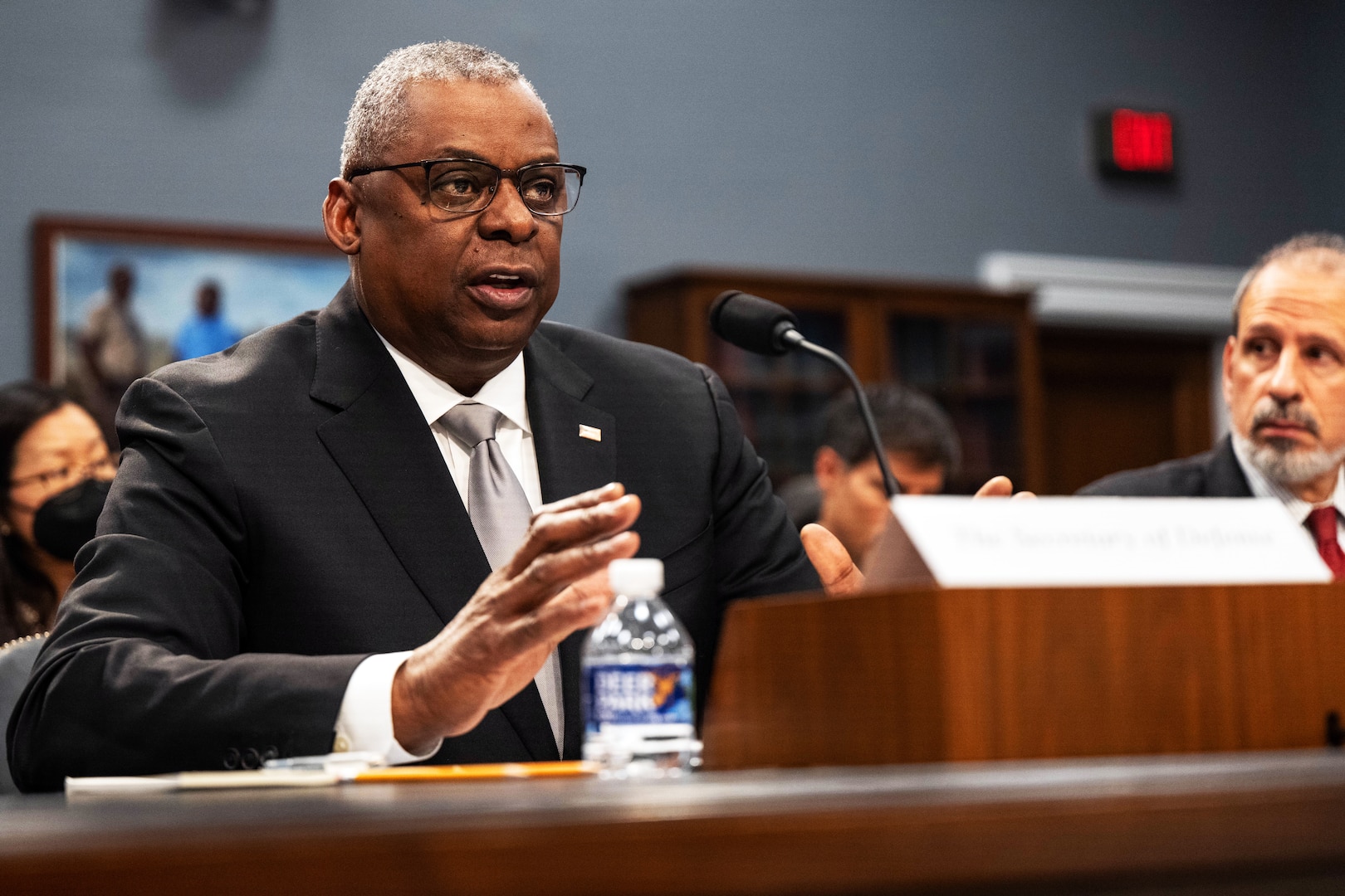 Secretary of Defense Lloyd J. Austin III testifies during a hearing.