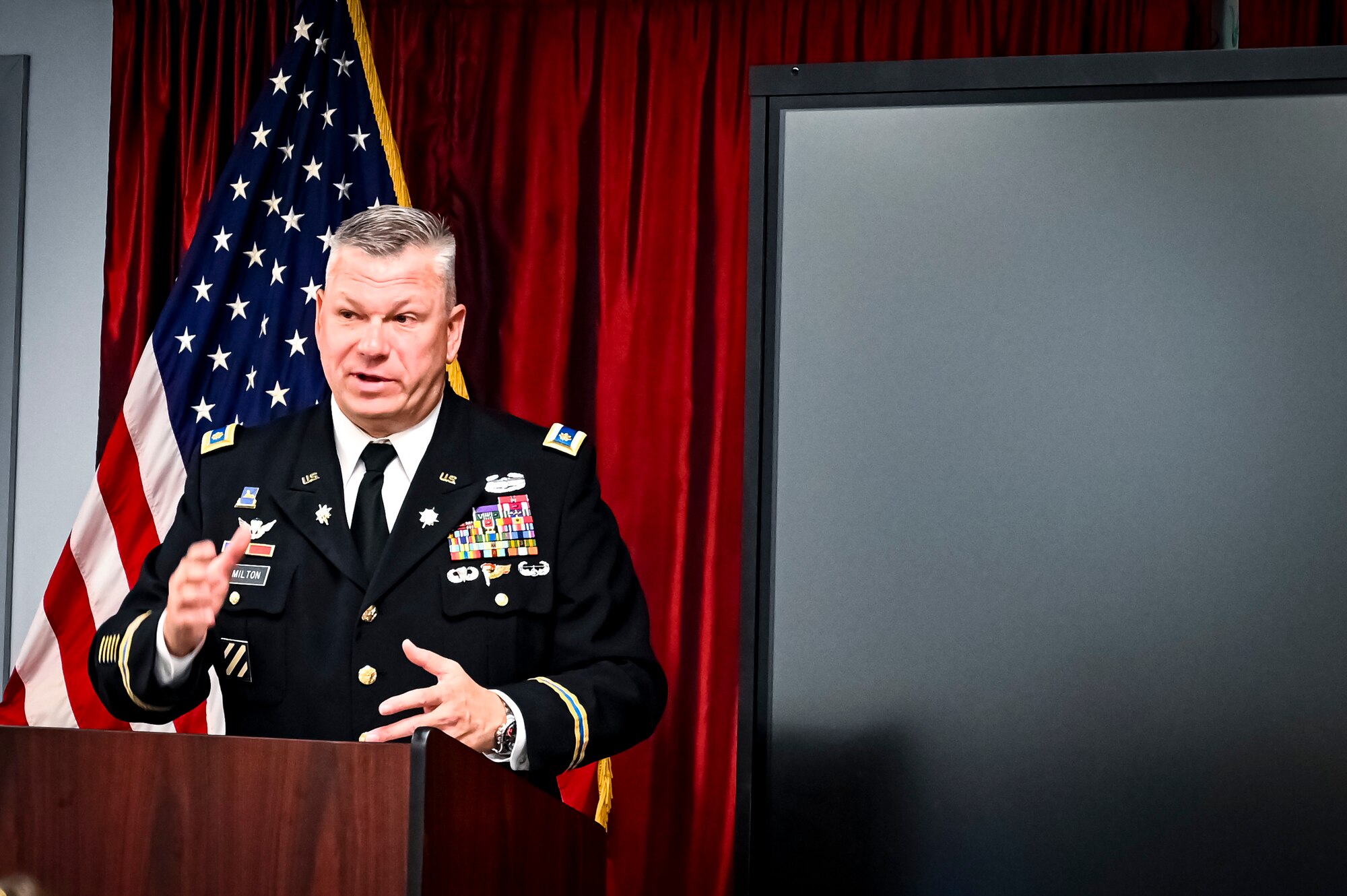 U.S. Army Maj. John Milton, Mid Atlantic Recruiting Battalion, deputy commander, speaks to an audience for a Meet Your Army event on May 5, 2022, at Joint Base McGuire-Dix-Lakehurst, N.J.  Meet Your Army is a HQDA-driven Total Force outreach initiative to bridge the civilian and military divide. The Office of the Chief of Public Affairs’ Outreach Division runs this initiative to connect with the American public, educate community and business leaders, and inspire youth to serve.