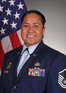 U.S. Air Force Master Sgt. Gloria Florentine Siliako-Nautu, 17th Security Forces Squadron noncommissioned officer in charge of operations, official photo. Siliako-Nautu is Samoan and is from the island of American Samoa located southwest of Hawaii. Siliako-Nautu volunteered to participate in the 17th Training Wing’s Asian American and Pacific Islander Heritage Month observance. (Courtesy photo)