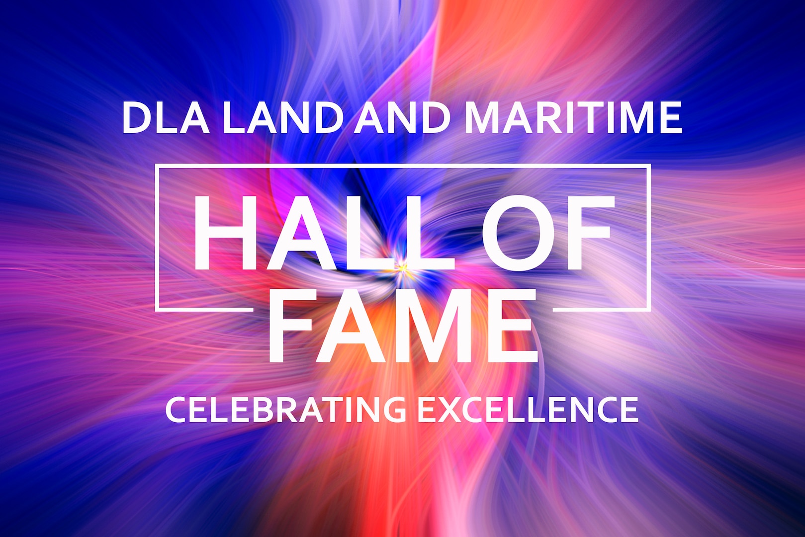 White text on a swirly background. 2022 DLA Land and Maritime Hall of Fame.