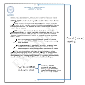 Part of a demonstration document shows Controlled Unclassified Information required markings