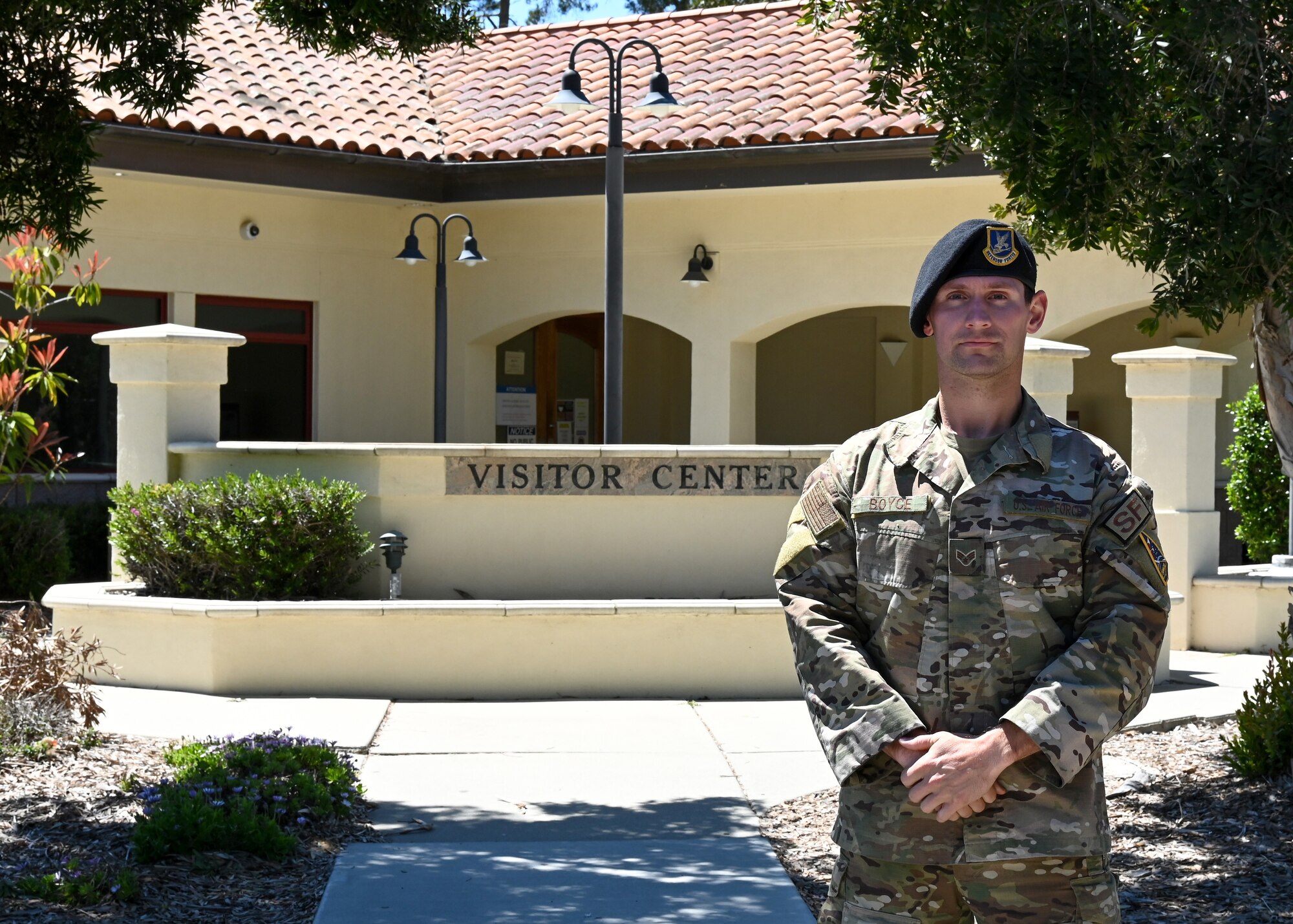 SrA William Boyce, 30th Security Forces Squadron Combat Arms Instructor, poses for a photo outside of the Visitor Center at Vandenberg Space Force Base, Calif., April 14, 2022. (U.S. Space Force photo by Airman 1st Class Tiarra Sibley)