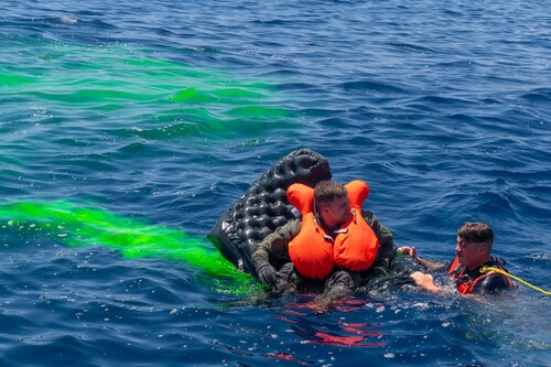 Student Pilot gets rescued during a maritime exercise with the Coast Guard.