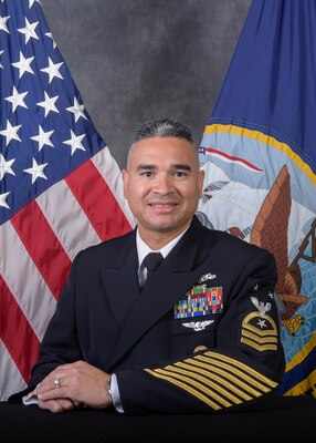Official photo of Command Master Chief Igor F. Vargas, command master chief for Naval Support Activity Souda Bay.