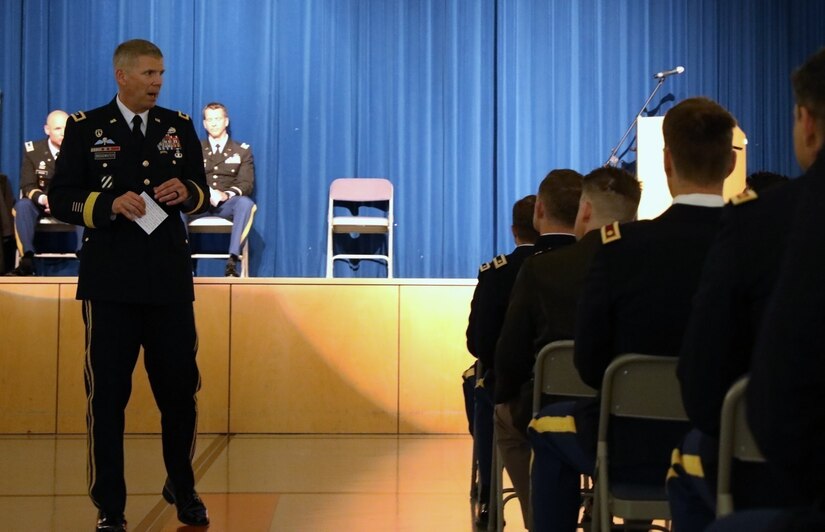 Maj. Gen. Jeff Broadwater provides remarks as the guest speaker at a commencement ceremony for Intermediate Level Education – Common Core class of 2022 hosted by the 7th Intermediate Level Education Detachment, 7th Mission Support Command in Grafenwoehr, Germany, May 6, 2022.   

The 7th ILE Detachment is the only Command and General Staff College in the European theater and provides education for EUCOM, AFRICOM, and CENTCOM and is one of two training facilities to host international students.