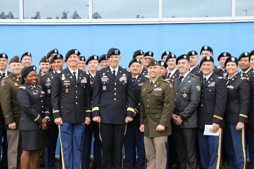 Maj. Gen. Jeff Broadwater poses with students following a commencement ceremony for Intermediate Level Education – Common Core class of 2022 at the 7th Intermediate Level Education Detachment, 7th Mission Support Command, Grafenwoehr, Germany, May 6, 2022.

The 7th ILE Detachment is the only Command and General Staff College in the European theater and provides education for EUCOM, AFRICOM, and CENTCOM and is one of two training facilities to host international students.