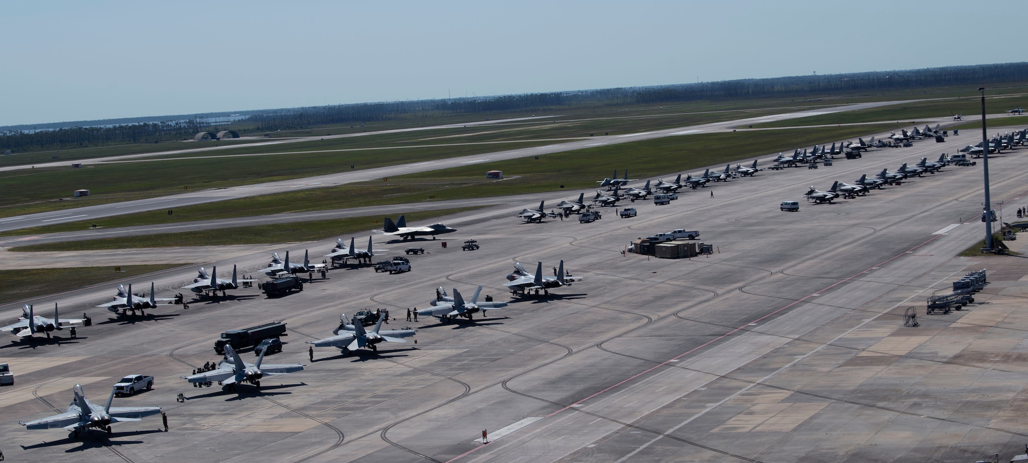 F-15C Eagles, F-16C Fighting Falcons, F-22 Raptors, F/A-18 Super Hornets