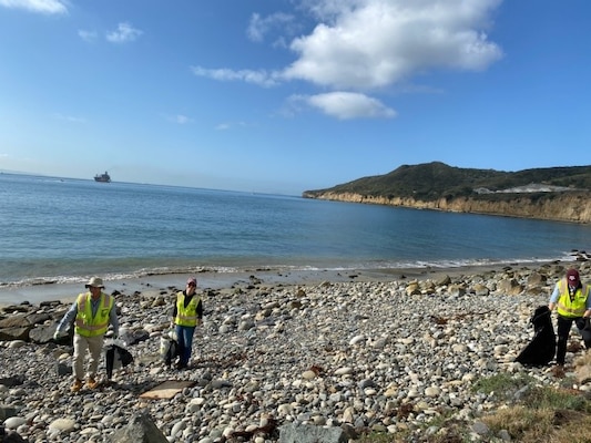 Staff from Naval Base Point Loma participated in a beach clean-up event near Ballast Point to commemorate Earth Day.