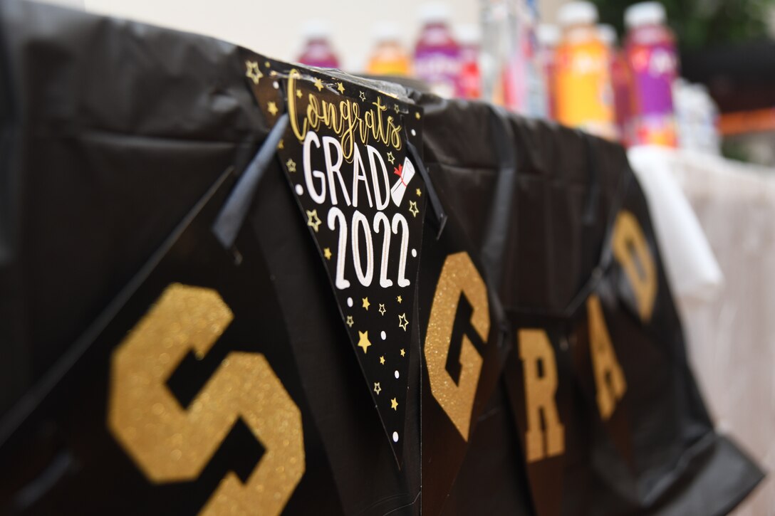 A congratulations sign rests on a table at the graduation of the Project SEARCH class of 2022 at JBA, Md., May 13, 2022. The program first came to JBA in 2017, offering students the opportunity to work at multiple locations on base, including the Presidential Inn, the Club at Andrews and even a data entry position at the 316th Civil Engineer Squadron.(U.S. Air Force photo by Senior Airman Spencer Slocum)