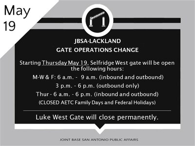 JBSA-Lackland gate operations change May 19