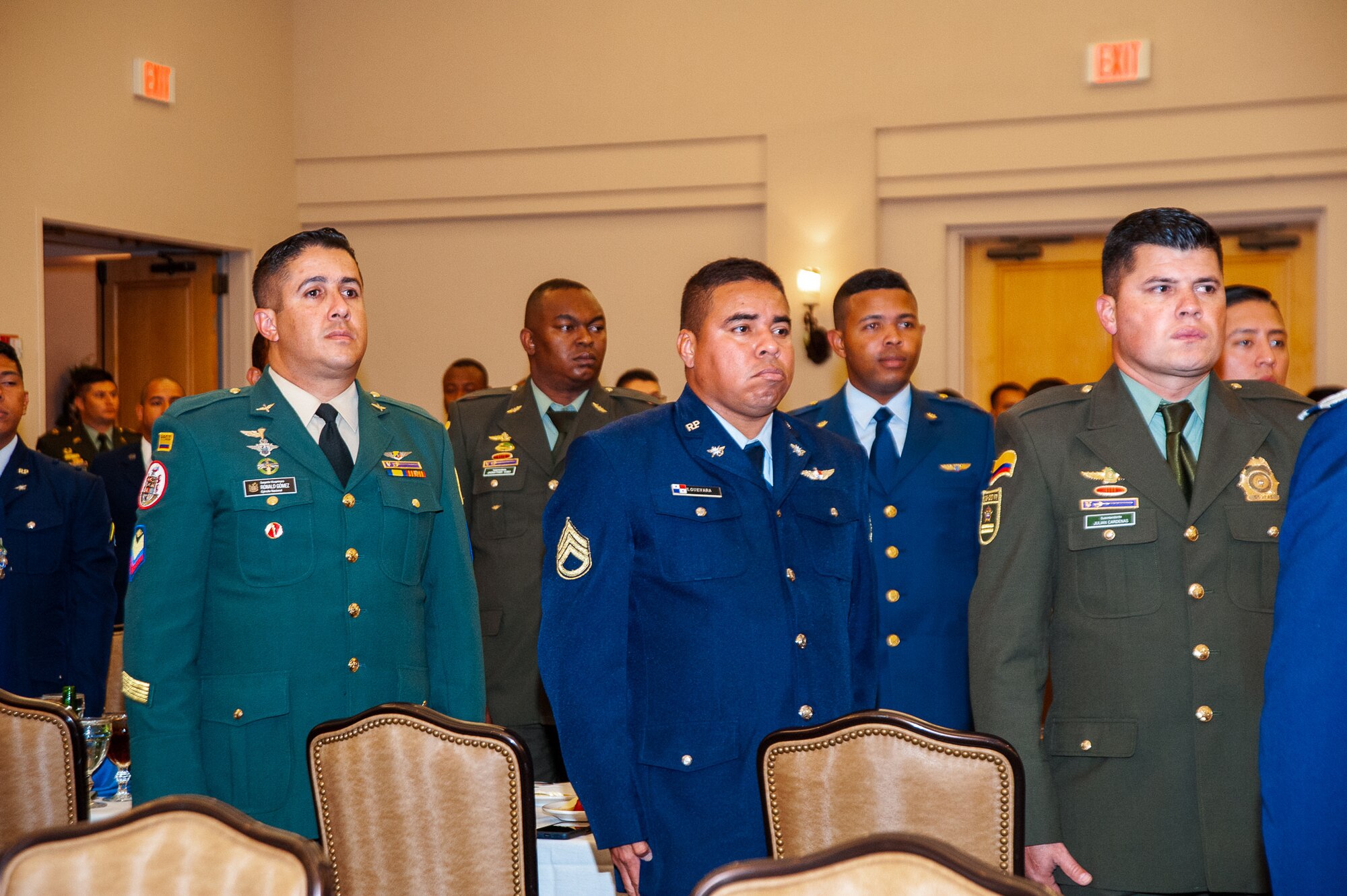 International students stand at attention