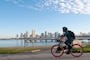 A Sailor participates in the Navy’s Ride to Work event on Naval Base Coronado, San Diego.