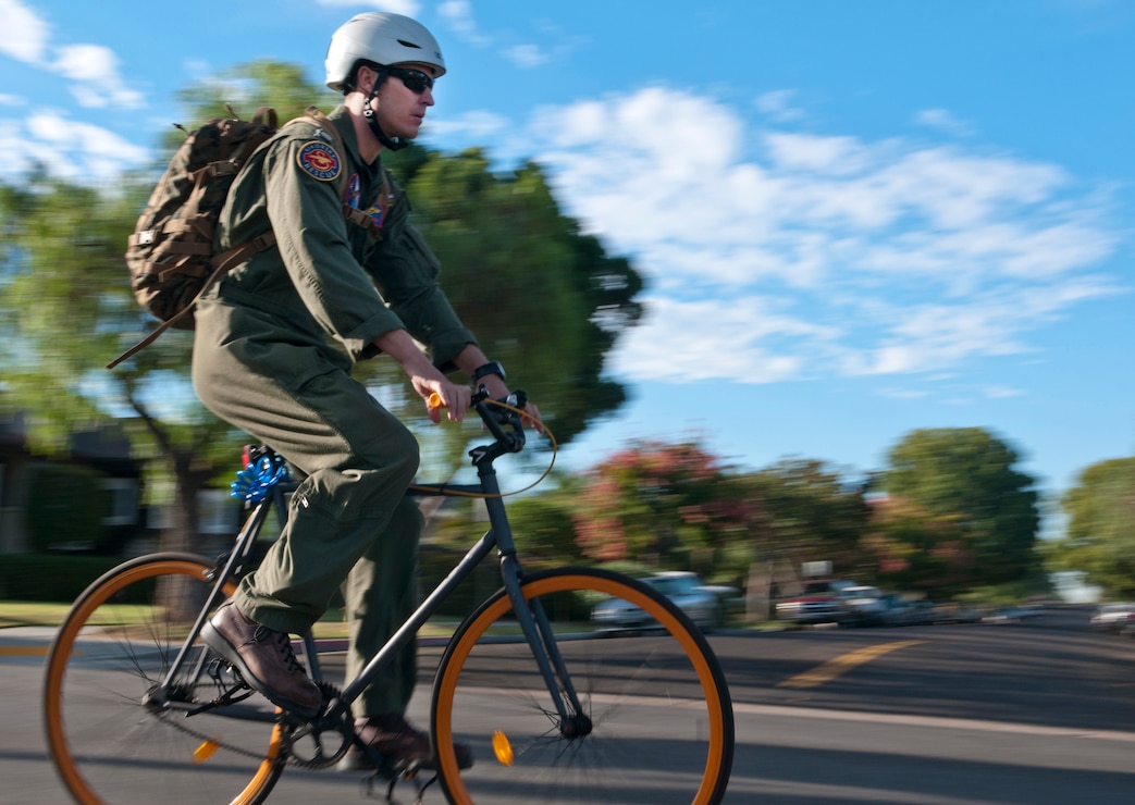 A Sailor participates in the Navy’s Ride to Work event on Naval Base Coronado, San Diego