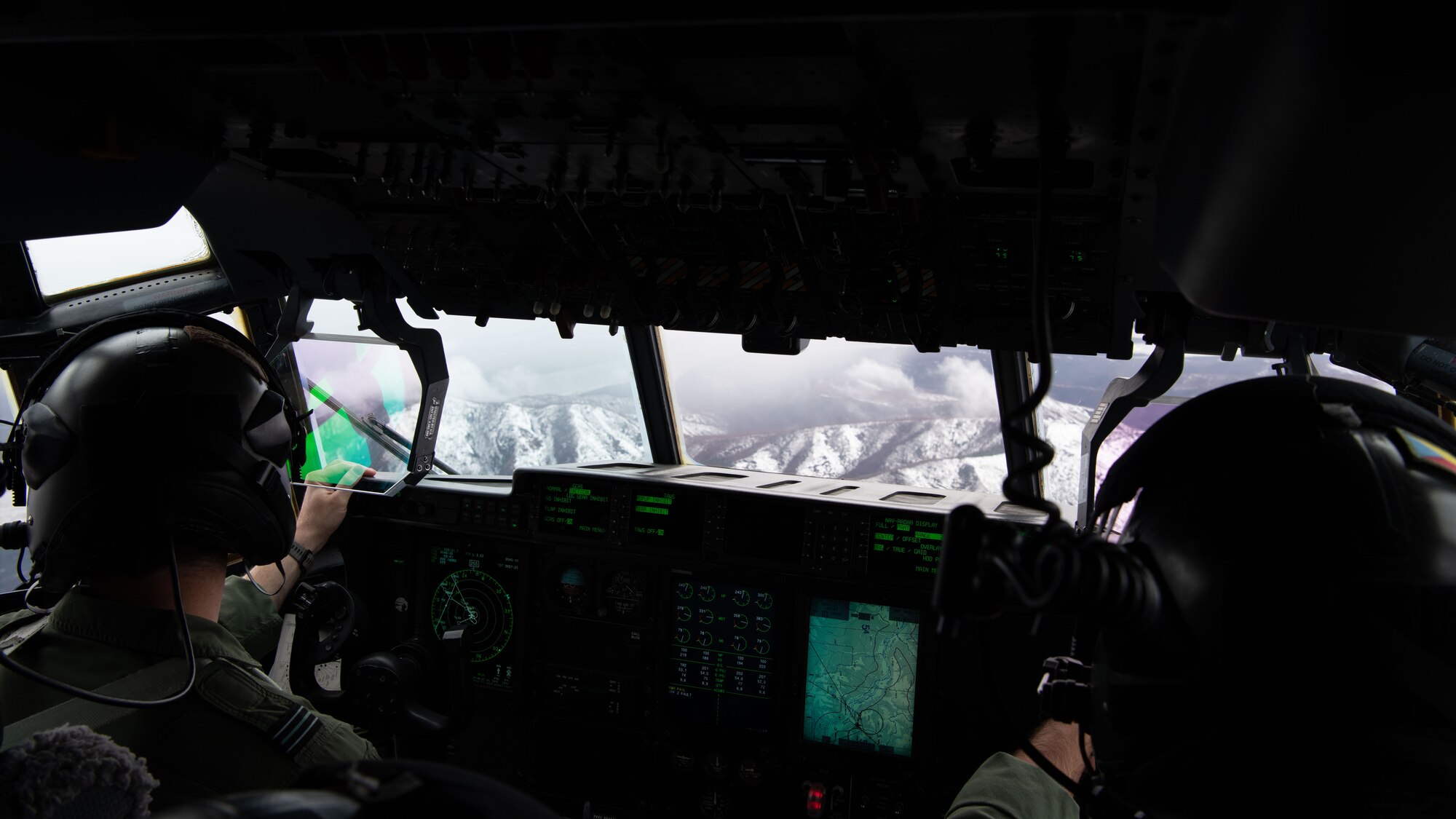 Pilots flying over the mountains