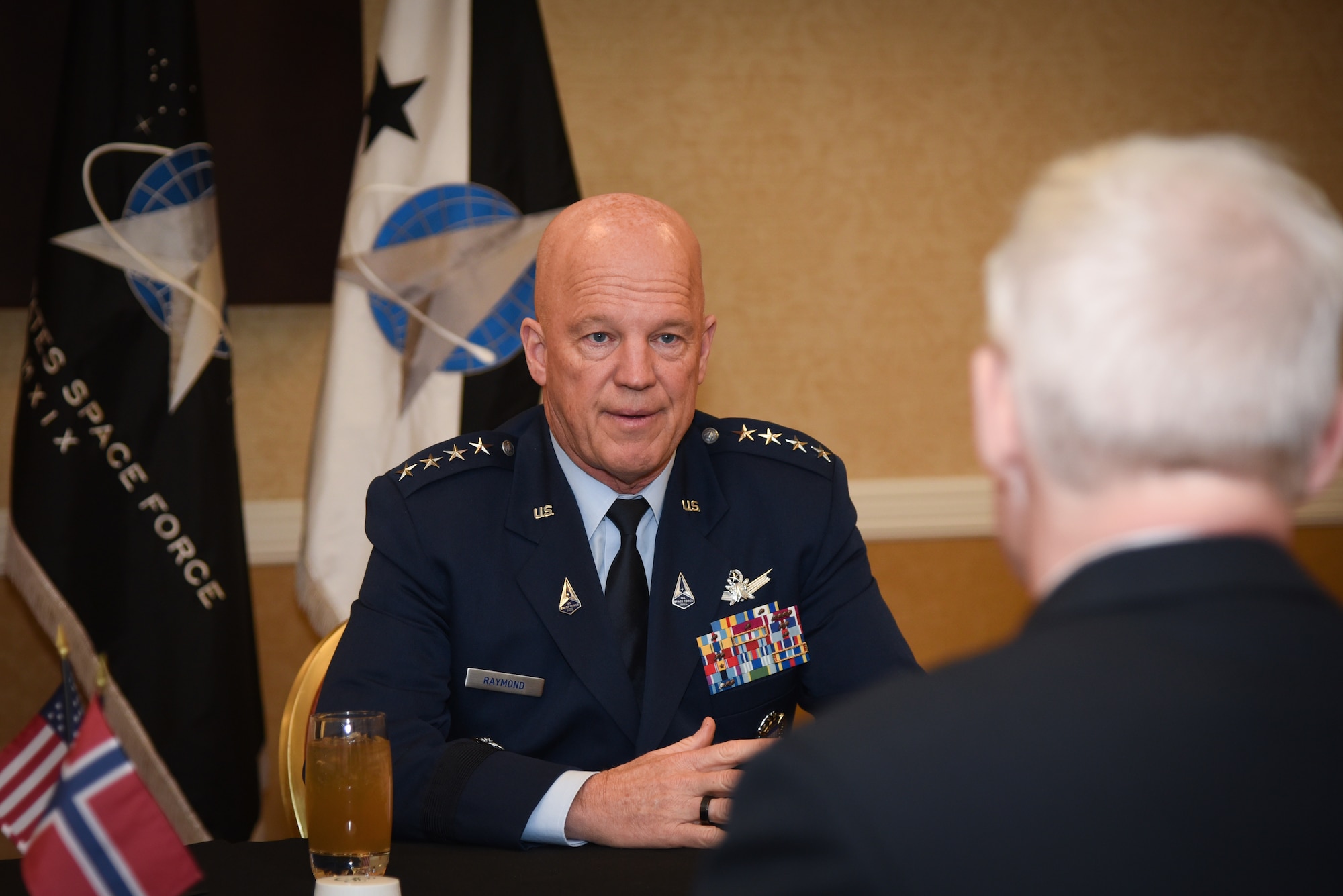 Chief of Space Operations Gen. John W. “Jay” Raymond, meets with Norway Rear Adm. Nils Andreas.