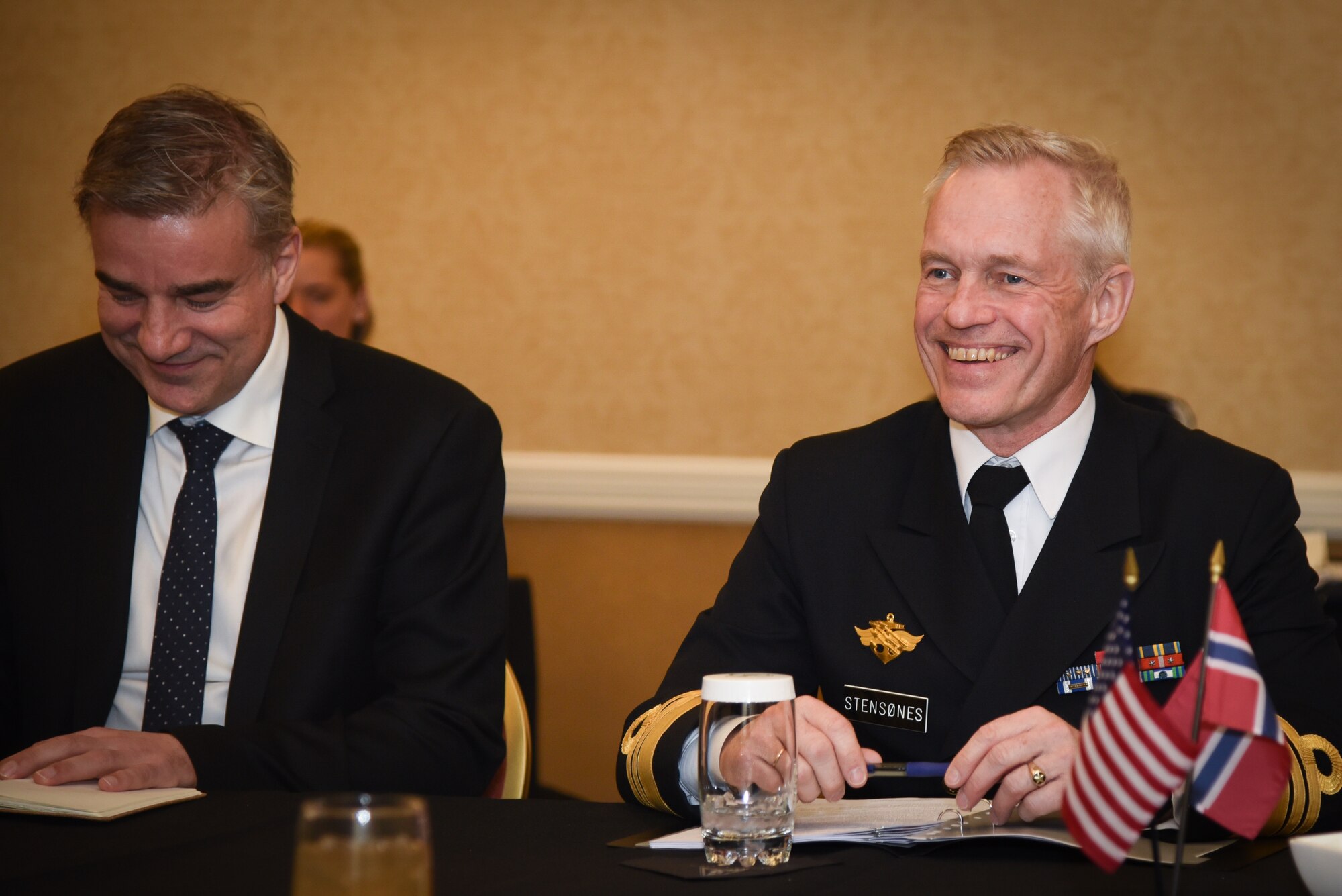 Chief of Space Operations Gen. John W. “Jay” Raymond, meets with Norway Rear Adm. Nils Andreas.