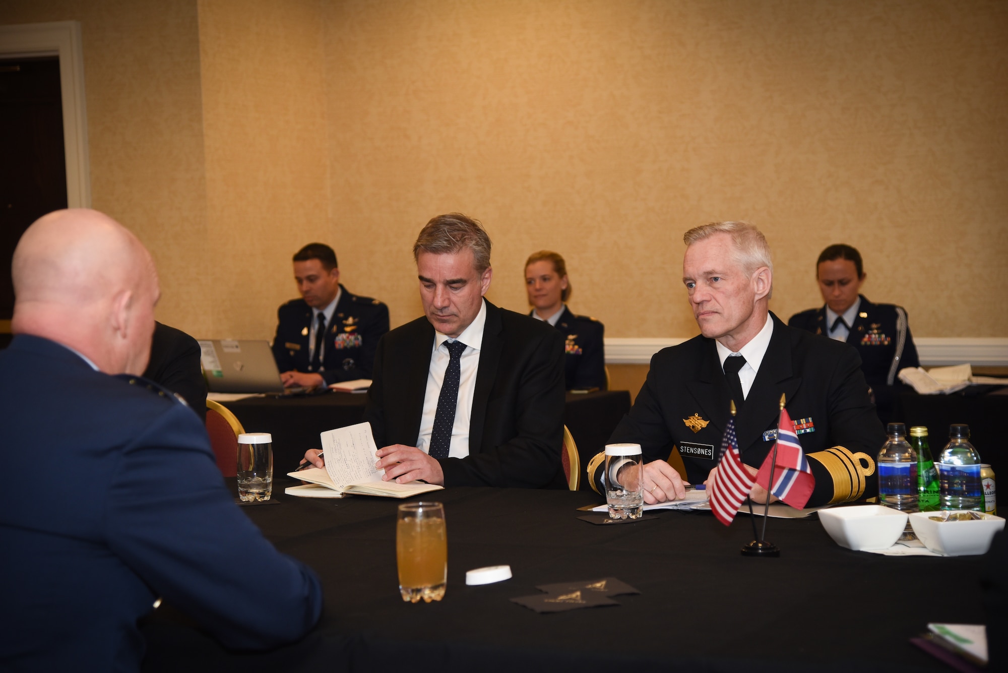 Chief of Space Operations Gen. John W. “Jay” Raymond, meets with Norway Rear Adm. Nils Andreas.