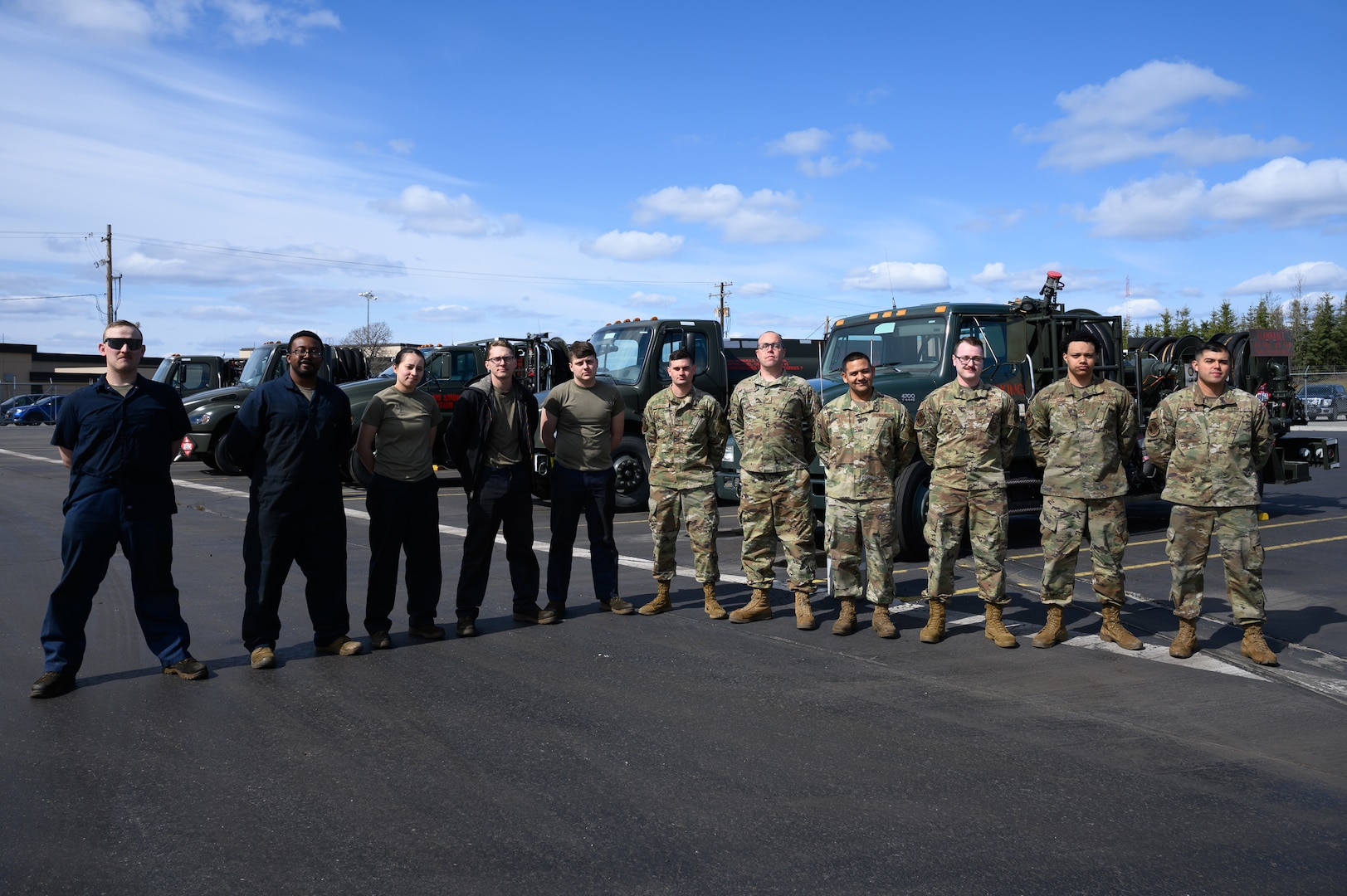 U.S. Airmen assigned to the 354th Logistics Readiness Squadron pose for a group photo during RED FLAG-Alaska 22-1 on Eielson Air Force Base, Alaska, May 11, 2022.