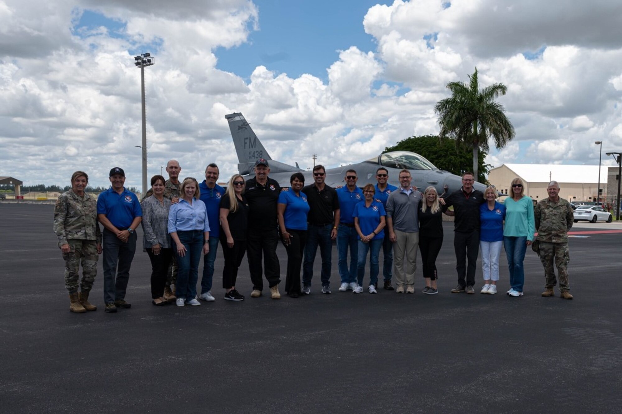 Sixteen Tampa honorary commanders and civic leaders from the 927th Air Refueling Wing, MacDill Air Force Base, Florida, flew across the state to tour Homestead Air Reserve Base, Florida, May 12, 2022. During the flight to Homestead ARB, the honorary commanders were able to view three F-16C Fighting Falcon fighter aircraft from the 482nd Fighter Wing being refueled by a KC-135 Stratotanker aircraft from the 927th ARW. (U.S. Air Force Photo by Staff Sgt. Alexis Suarez)