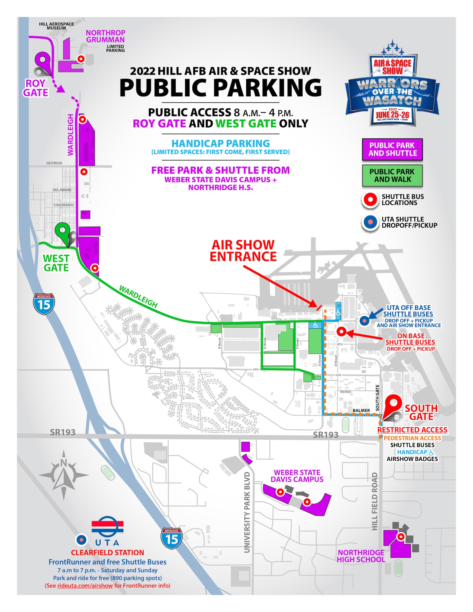 Map of parking options for the Hill Air and Space Show.