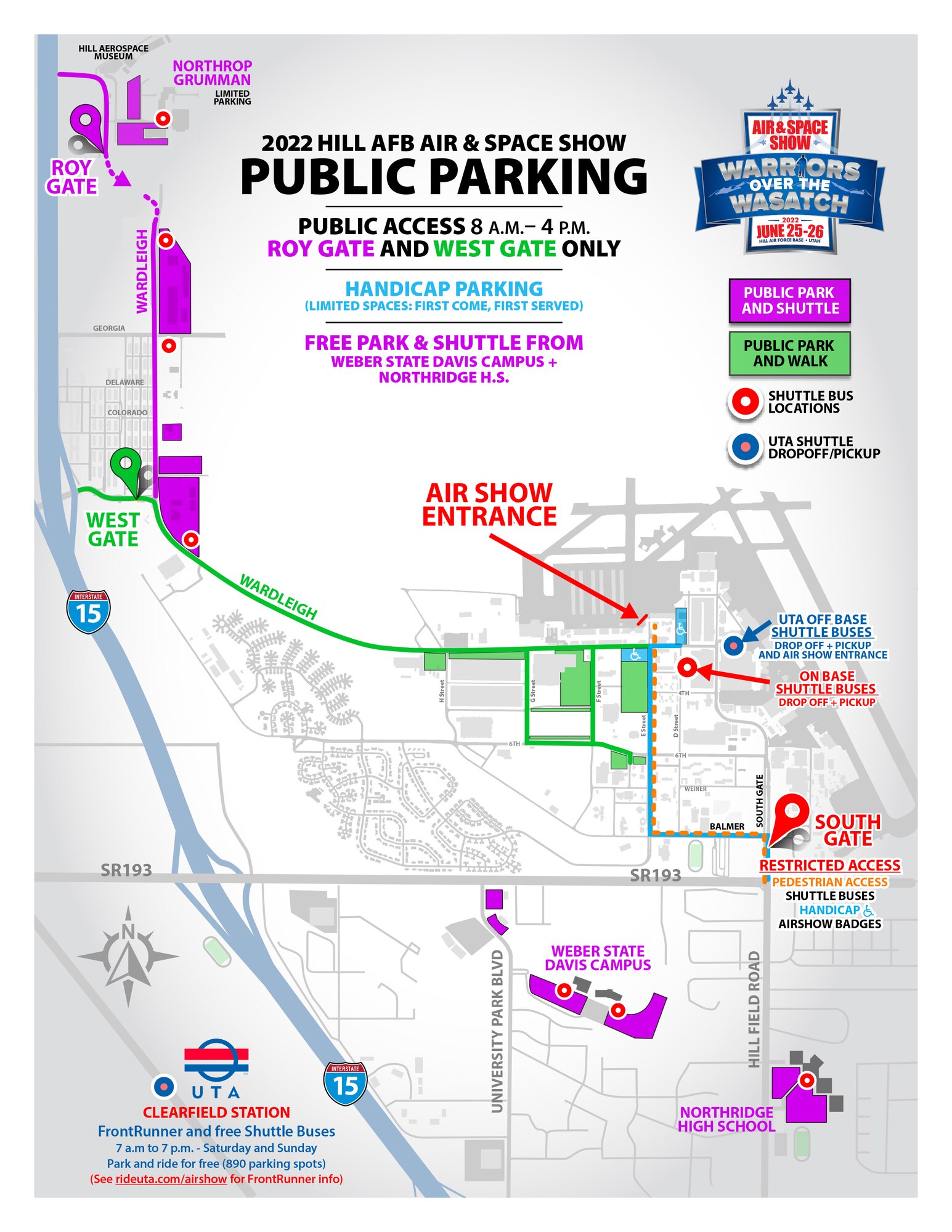 Map of parking options for the Hill Air and Space Show.