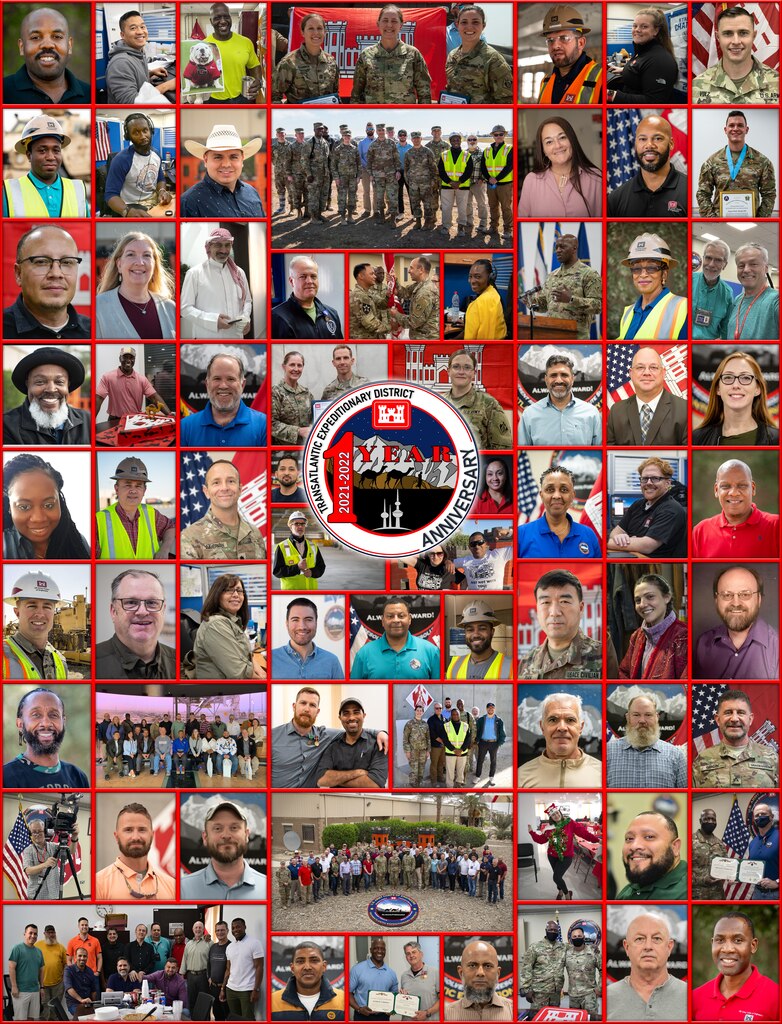 An illustration that depicts a small fraction of the many military and civilian men and women that have volunteered to deploy and support the Army Corps of Engineers and Transatlantic Expeditionary District mission sets in the Middle East.