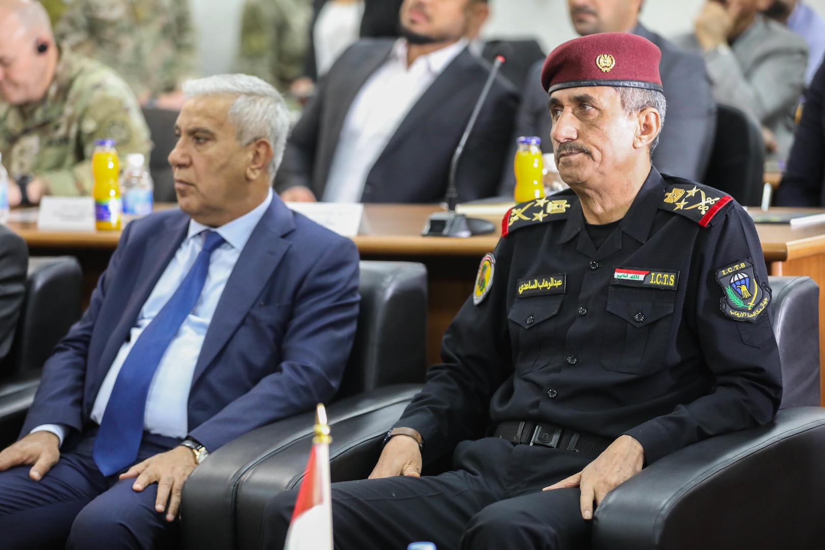 Staff Gen. Abdel Wahab al-Saadi, head of the Iraqi Counter-Terrorism Service, listens intently during a counter-terrorism conference May 9, 2022, in Baghdad, Iraq. The counter-terrorism conference brought together key leaders from the Iraqi Ministry of the Interior, Iraqi Ministry of Defense and the Kurdistan Regional Government Ministry of Peshmerga to discuss enhancing joint planning, coordination and collaboration between all counter-terrorism elements in support of the shared goal of defeating terrorism. (U.S. Army photo by Staff Sgt. Bree-Ann Ramos-Clifton)
