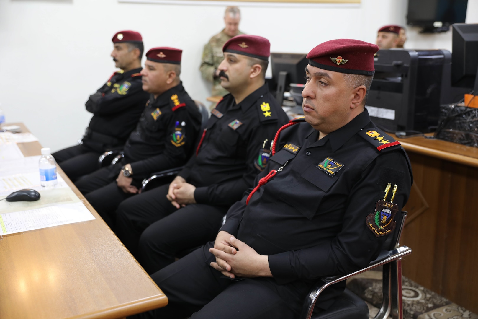 An Iraqi Counter Terrorism Service leader briefs during a counter-terrorism conference May 9, 2022, in Baghdad, Iraq. The counter-terrorism conference brought together key leaders from the Iraqi Ministry of the Interior, Iraqi Ministry of Defense and the Kurdistan Regional Government Ministry of Peshmerga to discuss enhancing joint planning, coordination and collaboration between all counter-terrorism elements in support of the shared goal of defeating terrorism. (U.S. Army photo by Staff Sgt. Bree-Ann Ramos-Clifton)