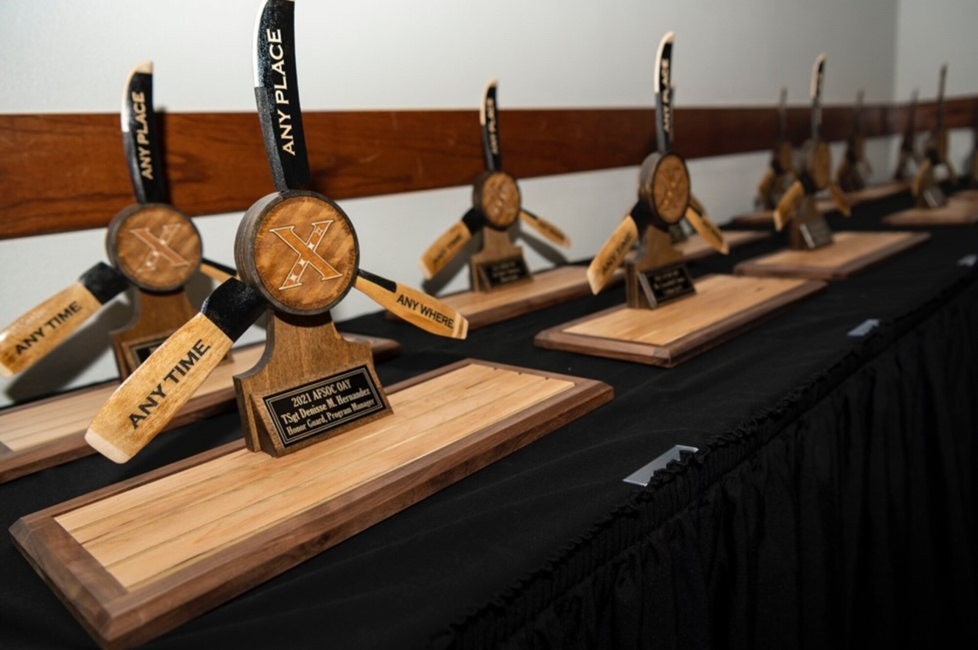 Air Commandos gathered to honor their top performers during the Outstanding Airman of the Year banquet at Hurlburt Field, Florida May 12, 2022. The OAY banquet is an annual celebration honoring the best Airmen and civilians in Air Force Special Operations Command. Supervisors nominated Airmen with exceptional service in their workplace and communities, who also excelled in their professional development. (U.S. Air Force photo by Staff Sgt. Miranda Mahoney)