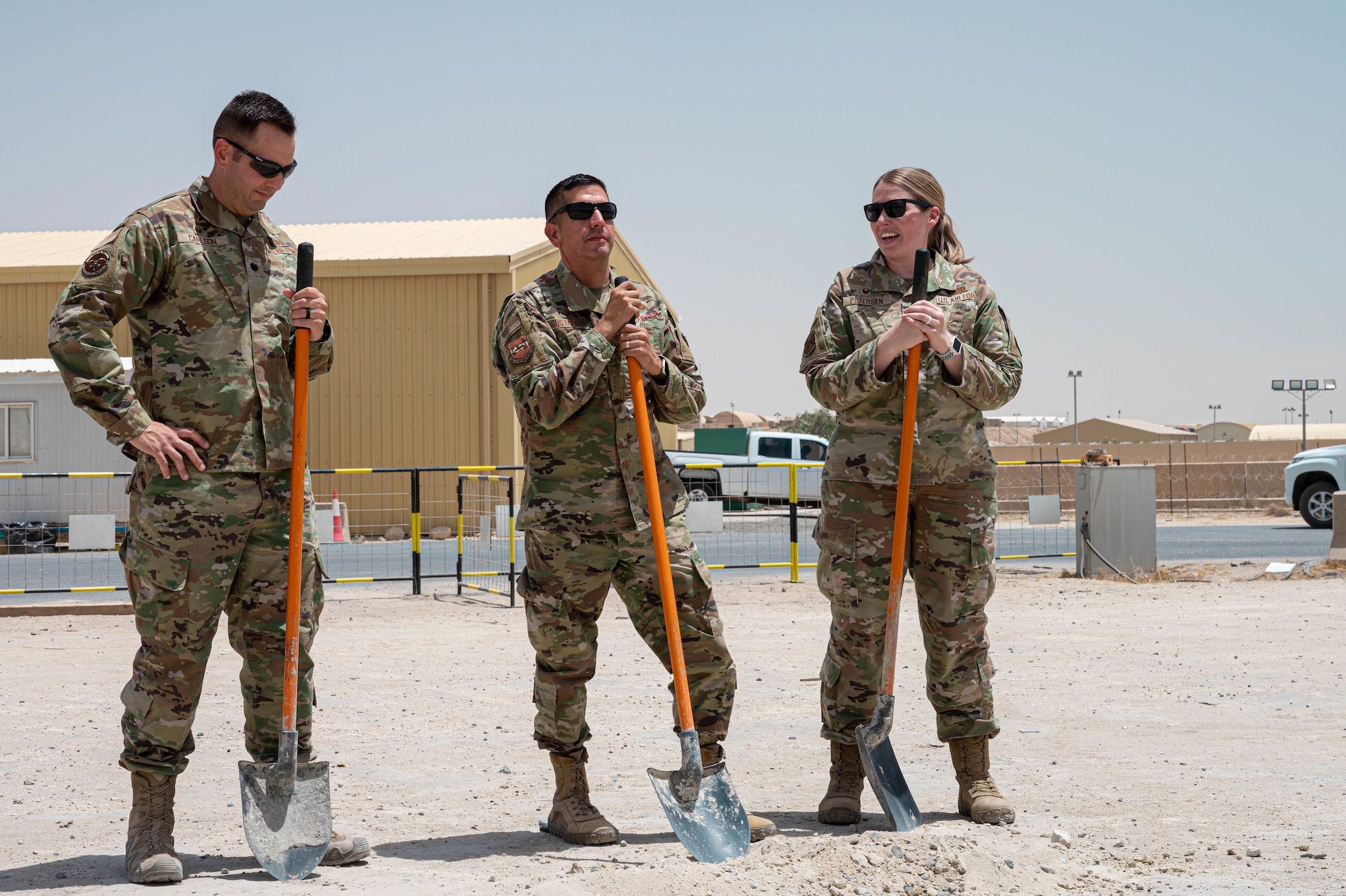 The 386 ELRS held a groundbreaking ceremony for the new aerial port administrative building, leadership gathered to commemorate the first day of construction. The new building will serve multiple functions as it will allow for a centralized location for its previously scattered personnel and a clean slate to allow for innovation at the front end.
