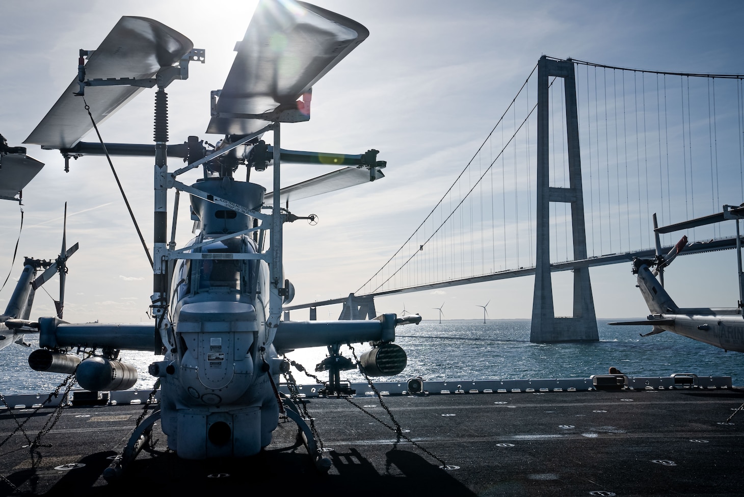 220513-N-TP103-1079 ATLANTIC OCEAN (May 14, 2022) - A Danish bridge is shown from the flight deck of the Wasp-class amphibious assault ship USS Kearsarge (LHD 3) during a transits through the Danish Straits May 14, 2022. Kearsarge, flagship of the Kearsarge ARG/MEU team, is on a scheduled deployment under the command and control of Task Force 61/2 while operating in U.S. Sixth Fleet in support of U.S., Allied and partner interests in Europe and Africa. (U.S. Navy photo by Mass Communication Specialist 3rd Taylor Parker)