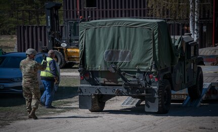 510th RSG Soldiers are coordinating the delivery of 141 pieces of equipment to support 1-119 FA "Red Lions" training near Adazi, Latvia, as part of DEFENDER-Europe 22. Working closely with contracted drivers and FA personnel, RSG Soldiers are ensuring line haul and crane operations to offload equipment and demonstrate the U.S. military’s ability to rapidly deploy Soldiers and equipment from the U.S. to Europe in support of NATO to strengthen partnerships, build readiness and deter potential adversaries.