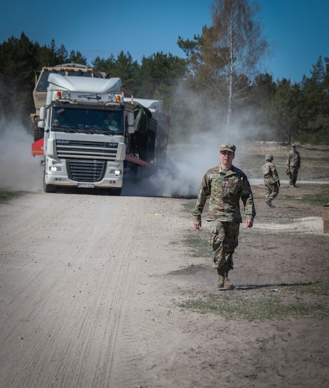 510th RSG Soldiers are coordinating the delivery of 141 pieces of equipment to support 1-119 FA "Red Lions" training near Adazi, Latvia, as part of DEFENDER-Europe 22. Working closely with contracted drivers and FA personnel, RSG Soldiers are ensuring line haul and crane operations to offload equipment and demonstrate the U.S. military’s ability to rapidly deploy Soldiers and equipment from the U.S. to Europe in support of NATO to strengthen partnerships, build readiness and deter potential adversaries.