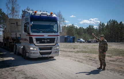 510th RSG Soldiers are coordinating the delivery of 141 pieces of equipment to support 1-119 FA "Red Lions" training near Adazi, Latvia, as part of DEFENDER-Europe 22. Working closely with contracted drivers and FA personnel, RSG Soldiers are ensuring line haul and crane operations to offload equipment and demonstrate the U.S. military’s ability to rapidly deploy Soldiers and equipment from the U.S. to Europe in support of NATO to strengthen partnerships, build readiness and deter potential adversaries.