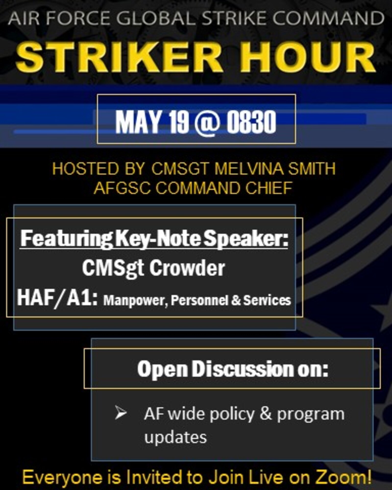 Graphic of May 2022 Striker Hour event information