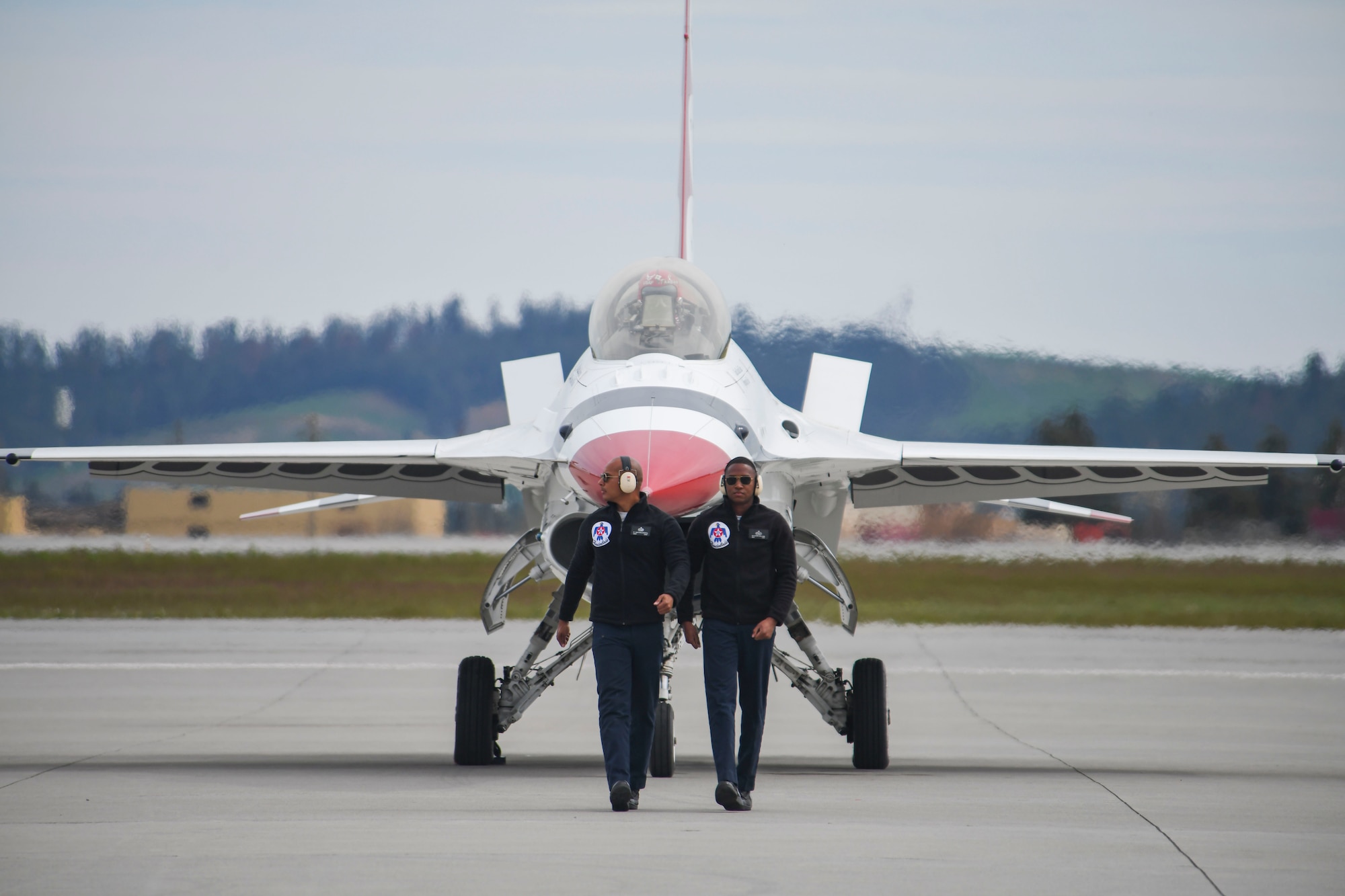 The U.S. Air Force Thunderbirds F-16 Falcons are displayed on the flightline during Fairchild Skyfest 2022 airshow at Fairchild Air Force Base, Washington, May 14, 2022. Fairchild Skyfest 2022 gave the Inland Northwest a chance to meet members of Team Fairchild and see the U.S. Air Force's premier air refueling wing in action during a simulated KC-135 Stratotanker low-pass refuel of a C-17 Globemaster III. (U.S. Air Force photo by Senior Airman Kiaundra Miller)