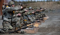 Alaska Army National Guardsmen compete in the state-level Best Warrior Competition by completing a series of events such as marksmanship on Joint Base Elmendorf-Richardson, AK, May 14, 2022. The six-day competition tests Soldiers’ mental and physical toughness through a series of events that demonstrate technical and tactical proficiency. (U.S. Army National Guard photo by Spc. Marc Marmeto)