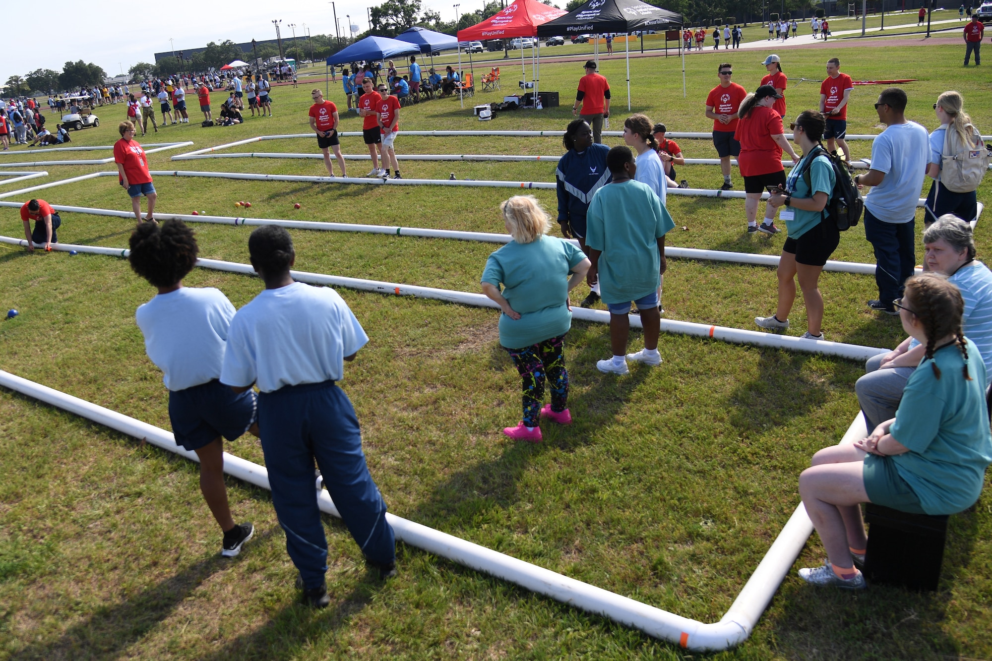 Athletes and volunteers attend the Special Olympics Mississippi Summer Games at Keesler Air Force Base, Miss., May 14, 2022. Over 600 athletes participated in the Summer Games. (U.S. Air Force photo by Kemberly Groue)