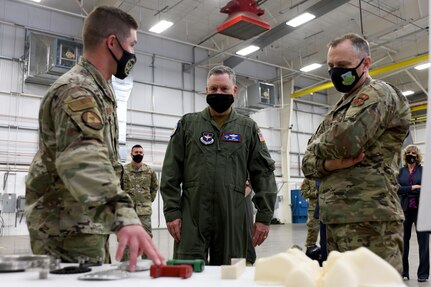 Lt. Gen. Marshall B. Webb, commander of Air Education and Training Command, learns about the 62nd Aircraft Maintenance Unit’s training mission, Mar. 11, 2021, at Luke Air Force Base, Arizona.