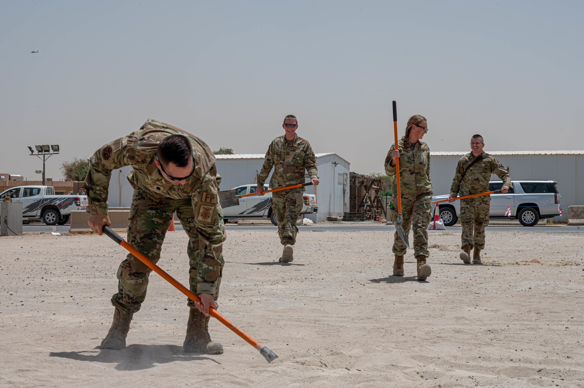 The 386 ELRS held a groundbreaking ceremony for the new aerial port administrative building, leadership gathered to commemorate the first day of construction. The new building will serve multiple functions as it will allow for a centralized location for its previously scattered personnel and a clean slate to allow for innovation at the front end.