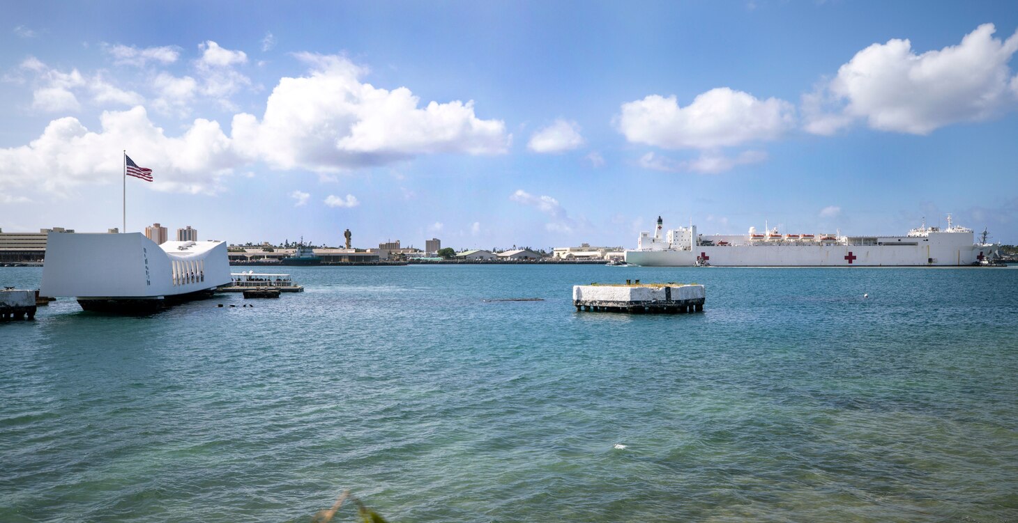 Military Sealift Command hospital ship USNS Mercy (T-AH 19) arrives at Joint Base Pearl Harbor-Hickam for a scheduled visit during Pacific Partnership 2022, May 12, 2022.