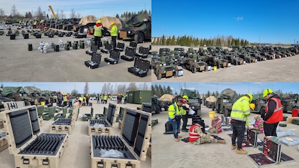 Army Field Support Battalion-Benelux provided mission command at an Equipment Configuration and Hand-off Area, or ECHA, at Tapa Barracks, May 8-10, issuing hundreds of Army Prepositioned Stocks-2 vehicles and equipment pieces to a Colorado Army National Guard unit for DEFENDER-Europe 22. Over 500 pieces of fully mission capable APS-2 equipment sets and vehicles were transported from Army Field Support Battalion-Germany’s APS-2 worksite in Dülmen, Germany, to Estonia for the exercise. The gaining tactical unit was Headquarters and Headquarters Company, 169th Field Artillery Brigade, a Colorado-based Army National Guard unit from Aurora.