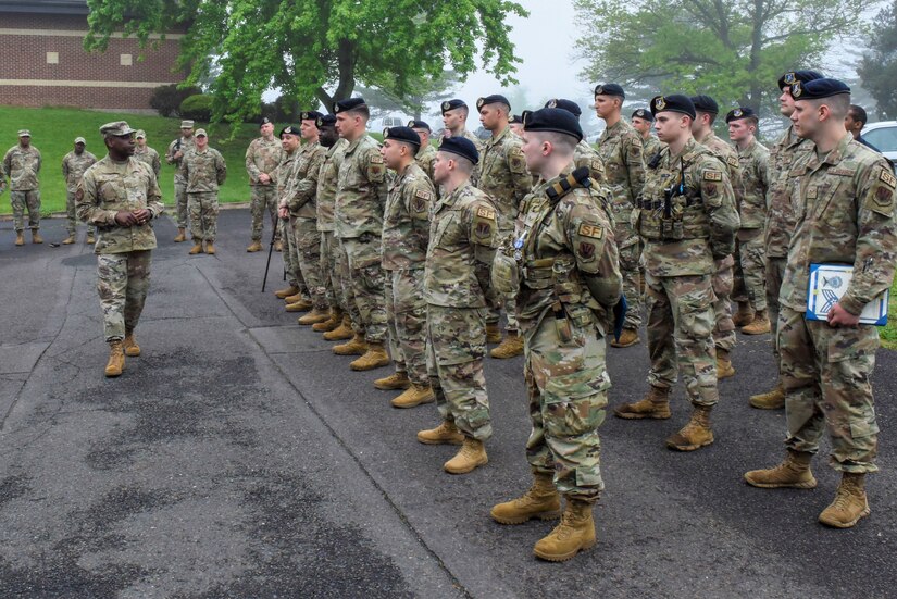 U.S. Air Force Chief Master Sgt. Maurice L. Williams, command chief, Air National Guard, speaks to the 111th Security Forces Squadron, 111th Attack Wing, Pennsylvania National Guard, during a visit to Biddle Air National Guard Base in Horsham, Pennsylvania, on May 14, 2022. Williams toured the installation and emphasized the importance each Airman plays in our nation’s defense.