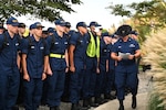 Coast Guard recruits in company Delta-201 receive orders to their first duty stations at the Fisherman’s Memorial in Cape May, N.J., Sept. 8, 2021. U.S. Coast Guard Training Center Cape May serves the American public by leveraging the talent and passion of our staff to produce high quality, mission-ready recruits, and delivering professional and customer-focused services to enable missions for our units, tenants, and region. (U.S. Coast Guard photo by Petty Officer 2nd Class Shannon Kearney)