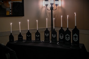 All nine candles are lit representing each of the nine enlisted ranks in the United States Air Force during Hill Air Force Base's Chief Induction Ceremony held at the Davis Conference Center May 14, 2022 in Layton, Utah