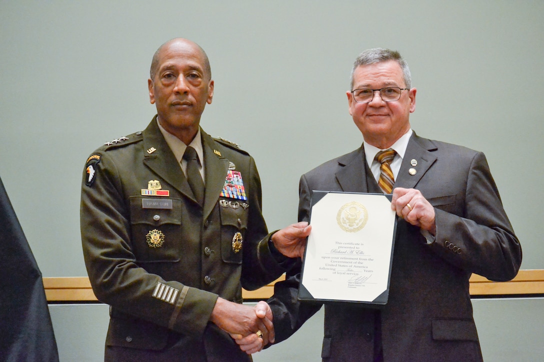 Richard Ellis, Defense Logistics Agency Troop Support deputy commander, was recognized for his 38 years of federal service during a retirement ceremony May 6.