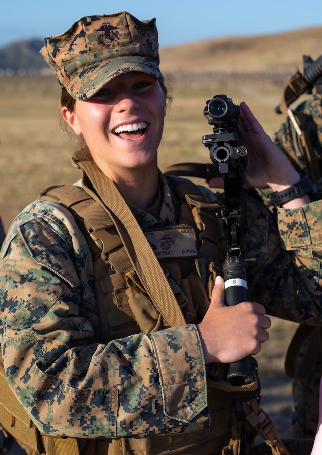 U.S. Marine Cpl. Sydney Smith, a combat videographer with 15th Marine Expeditionary Unit, breaks down her M16A4 service rifle for inspection before conducting her annual rifle qualification at Range 116A on Marine Corps Base Camp Pendleton, California, May 11, 2022. Camp Pendleton’s Marksmanship Training Division trains 22,000 Marines and sailors each year across the installation to effectively engage targets with both rifles and pistols. The ARQ is a timed course of fire, ranging from 500 yards down to 15 yards. Smith is a native of Exeter, Rhode Island. (U.S. Marine Corps photo by Cpl. Benjamin Whitehurst)