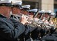 Members of the U.S. Navy Ceremonial Band perform preliminary music prior to the Blessing of the Fleet ceremony at Navy Memorial in Washington April 9, 2022. The Blessing of the Fleet is a centuries-old tradition to safeguard crews and ships from the danger of the seas.