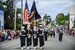 (May 18, 2019) - Aircraft carrier USS Nimitz's (CVN 68) Honor Guard leads the participants of the 72nd Kitsap Credit Union Armed Forces Day Parade down 6th Street. The Kitsap Credit Union Armed Forces Day Parade, held on the third Saturday in May in downtown Bremerton, has an annual attendance of 25,000-40,000 people and includes all branches of the military, police and firefighters, youth organizations, dignitaries, commercial businesses, car clubs and more. (U.S. Navy photo by Mass Communication Specialist 2nd Class Wyatt L. Anthony)