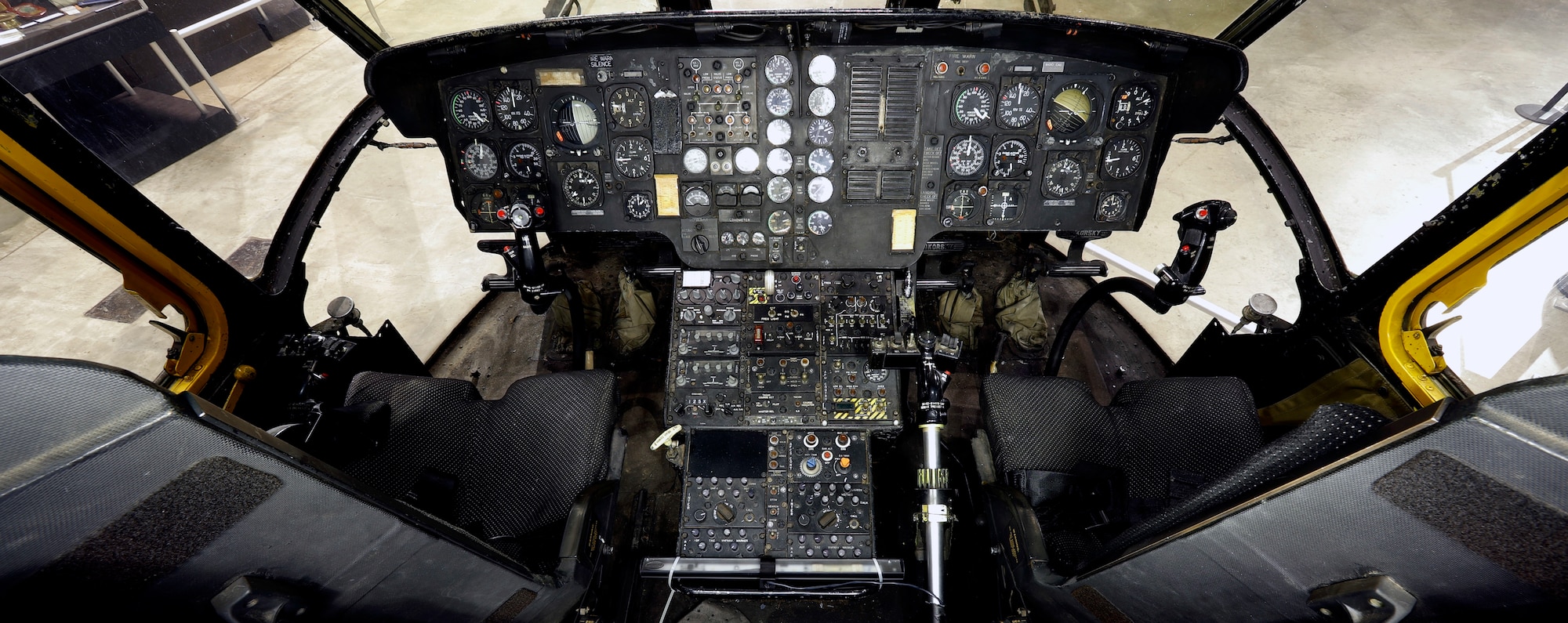 Interior views of the Sikorsky CH-3E Black Mariah helicopter.